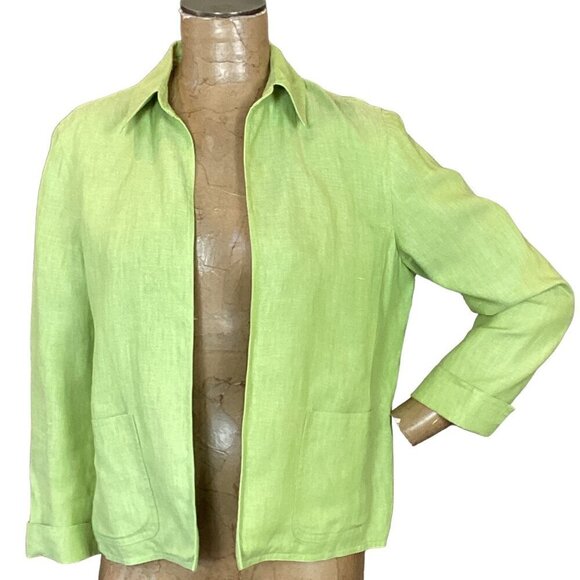 Talbots Irish Linen Open Blazer Jacket Pockets Sz 10P Green 293H - Picture 2 of 7